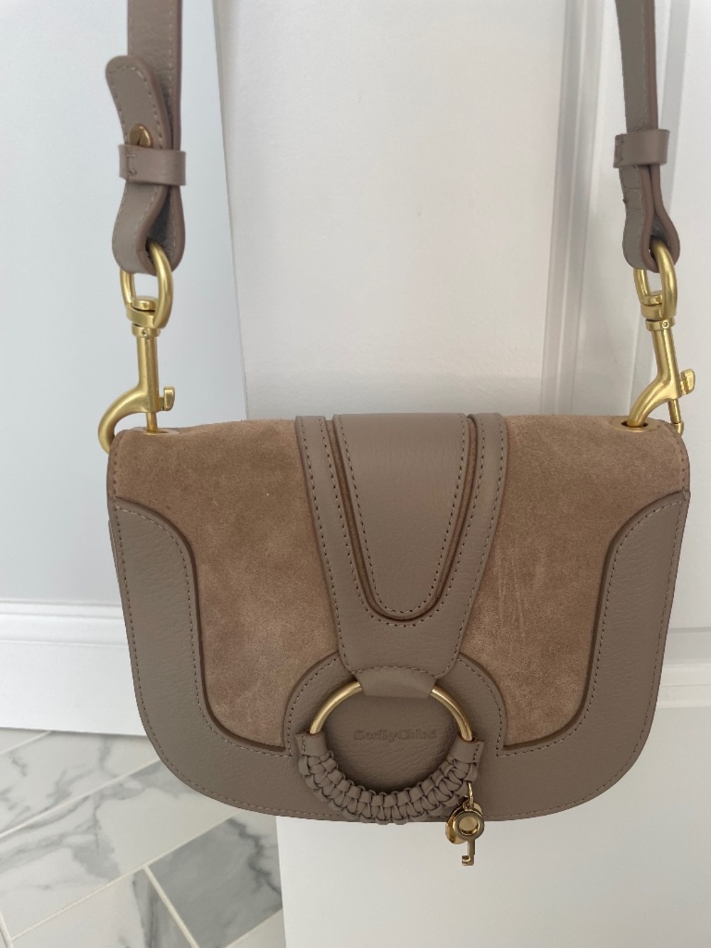 NWT See by Chloé Hana Leather Suede Crossbody Bag Motty Grey